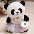 Süße Panda Plüschfigur im lila Sternenkleid mit Erdbeertasche und weichem Plüsch - Traumhaftes Ölgemälde Kleid Stil / 23cm