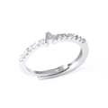 Silver letter A adjustable ring with micro-paved diamonds on white background - Letter A