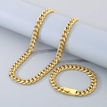 Set collana e bracciale a maglia cubana dorata da 10mm con chiusura quadrata in metallo - Larghezza 10mm, Bracciale 21cm / Stile B Oro