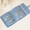 Tragbare hellblaue Schmuckrolle aus PU-Leder für Ohrringe und Stecker - 16*14*4.5cm / Blau