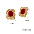 Golden 18k gold plated square earrings with red enamel inlay and textured finish - Red Enamel Style (ER140-GR)