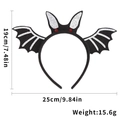 Black bat Halloween headband with silver glitter wings and red eyes, 25cm width size - Silver Bat Wings