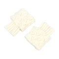 Detail of cream white knit leg warmers with delicate hollow patterns and ribbed cuffs - One Size / Off White