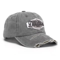 Close-up of distressed cotton baseball cap with vintage 1968 embroidery details - One Size(Adjustable) / Grey (G)