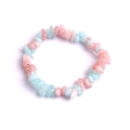 Pink and light blue natural stone chip bead bracelet with elastic cord design - Imitation Morganite