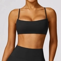 Women's black matte yoga set with square neck sports bra and high waist leggings - XL / Premium Black