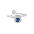 Bague croisée élégante en argent S925 avec zircon bleu et cristaux brillants sertis - Ouvert Réglable / Or Blanc