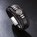 Bracelet multicouche en cuir tressé marron et noir avec symbole viking et fermoir magnétique - 21.5cm / Marron