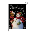 Christmas garden flag with hand-painted snowman and Welcome text on black linen fabric - 30*45cm / Welcome Painted Snowman (HYQ030-25)
