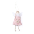 Ángel rosa hecho a mano para árbol de Navidad con vestido de punto y alas de plumas blancas - Rosa