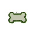 Macro view of a bone-shaped pet ID tag with green glitter border and metal center - Light Green