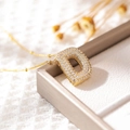 Gold plated letter D pendant necklace with sparkling cubic zirconia on velvet tray - Letter D (18k Gold + Bead Chain)