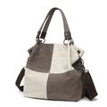 Grand sac cabas en toile bicolore grise et blanche avec bandoulière et poignées en cuir - Gris