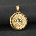 Goldener Horusauge-Anhänger mit Türkis-Zirkon und Symbolgravur auf schwarzem Grund - Typ B Gold Auge des Horus Anhänger - Ohne Kette (KP116665-MZOZ)