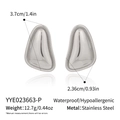 Polished stainless steel triangular earrings with beaded texture and dimensions - Silver (YYE023663-P)