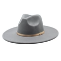 Detail of dark grey wool felt fedora featuring 9.5cm wide brim and gold buckle strap - M (56-58cm) / Light Gray