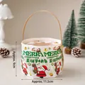 5pcs Christmas gift basket cup holders with festive reindeer and Santa Claus designs - Rotating Handheld Box Santa Gifts White Base Green Text 5 Sets