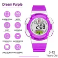 Purple and white digital watch for girls featuring luminous display and waterproof design - Dream Purple