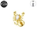Golden F136 titanium scorpion labret stud with crystal inlay and internal threading - Gold Scorpion Style / Gold