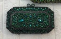Deep green hollow metal evening clutch with emerald crystals and sparkling sequins - Emerald