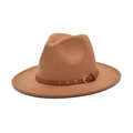 Classic brown felt fedora hat with a decorative studded leather band on white background - M (56-58cm) / Khaki