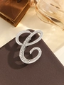 Elegant silver letter C brooch with sparkling crystals on leather background - Silver Letter C