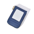 Portacarte in pelle blu scuro con protezione RFID, zip dorata e finestra per ID - Blu Reale