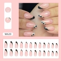 French almond press-on nails with cow print pattern and golden line accents - W620 French Cow Style (Glue Type)