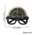 2024 Black and Gold Happy New Year clock party glasses frame with size measurements - New Year Glasses / Large Clock Style