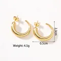 Detailed view of 18k gold plated hollow C-shape earrings showing size 2.3cm and 4.5g weight - KC-E16 Gold Minimalist C