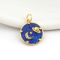 Ciondolo celeste rotondo placcato oro 18k con design luna in smalto stellato blu - 11-Cielo Stellato Blu Luna