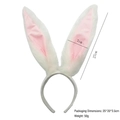 White and pink rabbit ear headband accessory with detailed dimensions and dimensions - Long Fur White Bunny Headband