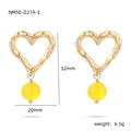 Irreguläre goldene Herzohrringe mit gelben Perlen, Größe 32mm x 20mm, Gewicht 6,5g - Gelb