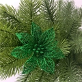 Hollow green glitter poinsettia flower ornament for Christmas tree and wreath decoration - Grass Green