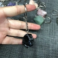 Natural black raw crystal stone keychain with silver metal chain for bags - Obsidian