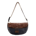 Bolso de pecho vintage marrón con correa ajustable y contraste de telas con textura - Marrón