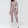 Women's light purple yoga set with cross-waist leggings and stand collar zip jacket - S / Top And Bottom / Jacket + Pants / Smoky Purple