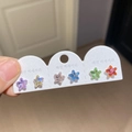 Detail of six-color star crystal stud earrings set on white display card - 33# Multicolor Star (6 Pairs)
