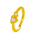 Anello cuore dorato regolabile con pietra di zircone rotonda dal design minimalista - Oro KC Chiaro (Cuore e Solitario)