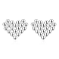 Detailed view of silver heart-shaped stud earrings made of small metal beads - Steel Heart Bead Stud Earrings