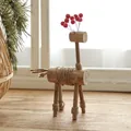 Handmade wooden Christmas reindeer ornament with red berry decor and twine details - Style B (26cm) / Without Lights