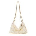 Chic cream-colored satin rose petal shoulder bag with elegant gold chain strap - White