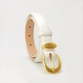 Chic white leather belt for women featuring a polished gold oval alloy pin buckle - White