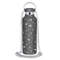 Luxury black and silver rhinestone insulated water bottle with metal chain strap - Black Mesh Silver Rhinestones / 350ml (12oz) With Aluminum Chain