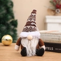 Gnomo di Natale in peluche marrone con barba bianca e cappello lavorato a maglia - Marrone