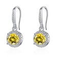 Elegant S925 silver earrings featuring round yellow stone with sparkling halo detail - One-carat Yellow Diamond Earrings Led-71