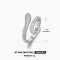 Adjustable silver snake ring in stainless steel with realistic scale texture and 1.7cm diameter - Steel / Adjustable Open