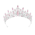 Corona da sposa argentata con cristalli rosa e strass trasparenti su sfondo bianco - Argento con pietre rosa