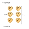 Pendientes de triple corazón en acero inoxidable chapado en oro 18K con borde de cuentas - Dorado