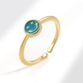 Adjustable gold-plated open ring with blue enamel smiling face charm for women - Blue Pendant Happy Face (AJ756)